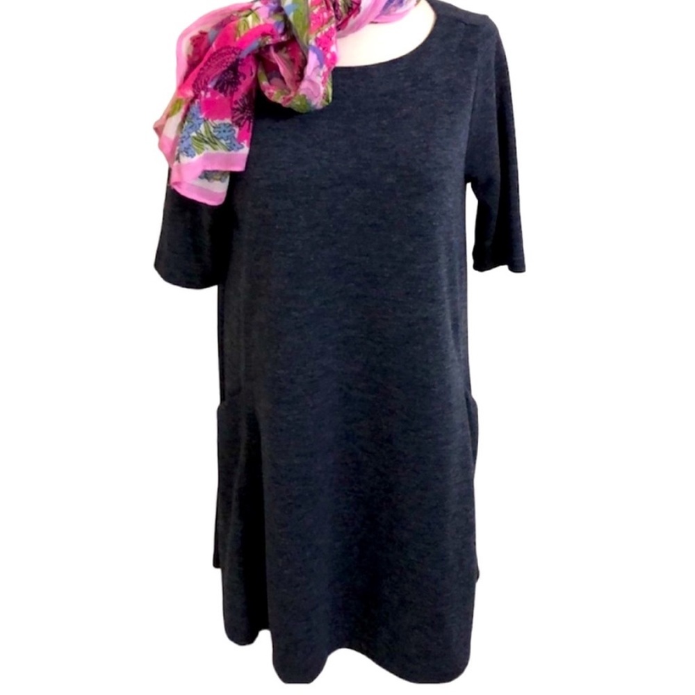 ADRIENNE VITTADINI Blue Gray A-line Knit Dress Pockets Size Medium